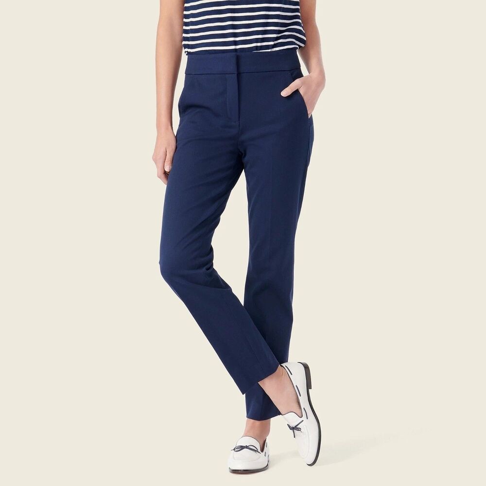 J.CREW Remi Bi-Stretch Cotton Pants 12P Navy Blue Cropped Tapered EUC B43